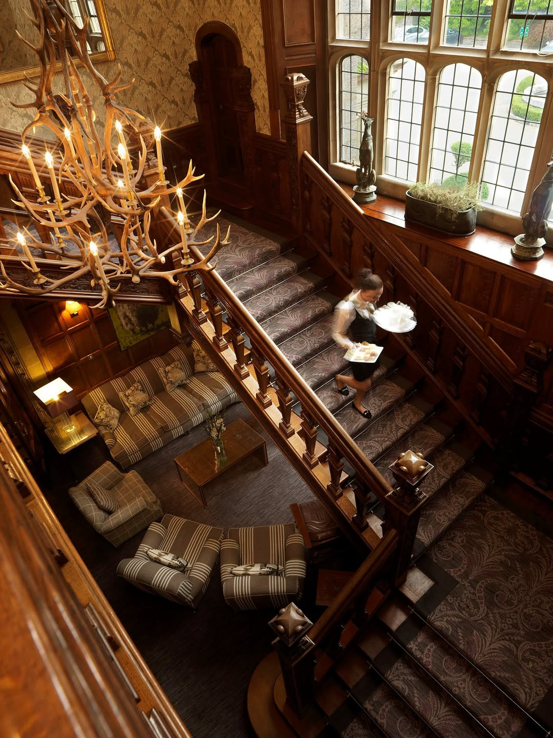 antler chandelier staircase Antler Chandelier Staircase