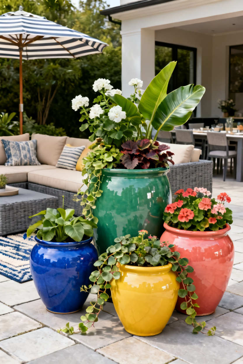 bright ceramic pots on patios Bright Ceramic Pots on Patios