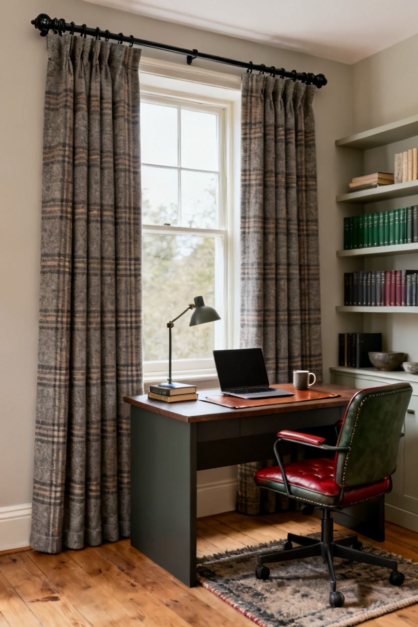 Checked Curtains Home Office