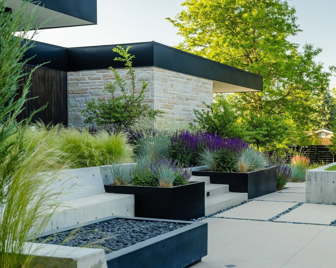 concrete planters with grasses Concrete Planters with Grasses