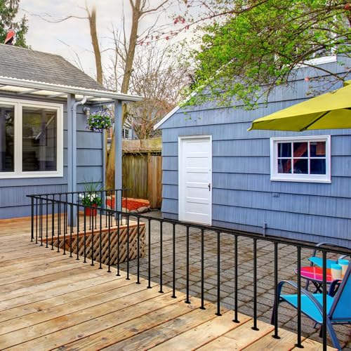 Deck Railings Metal Porch Railing Guard Rail Kit with Balusters Wrought Iron Flat Railing Kit Outdoor Metal Railings for Deck, Porch, and Balcony, Black (34 in. H x 4 ft. W) Deck Railings Metal Porch Railing Guard Rail Kit with Balusters Wrought Iron Flat Railing Kit Outdoor Metal Railings for Deck, Porch, and Balcony, Black (34 in. H x 4 ft. W)