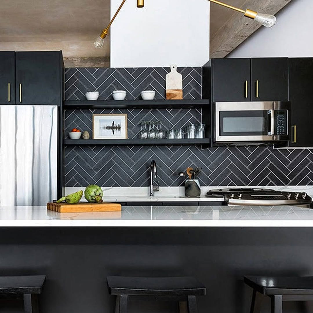 Moody Black Tile With Contrast Grout
