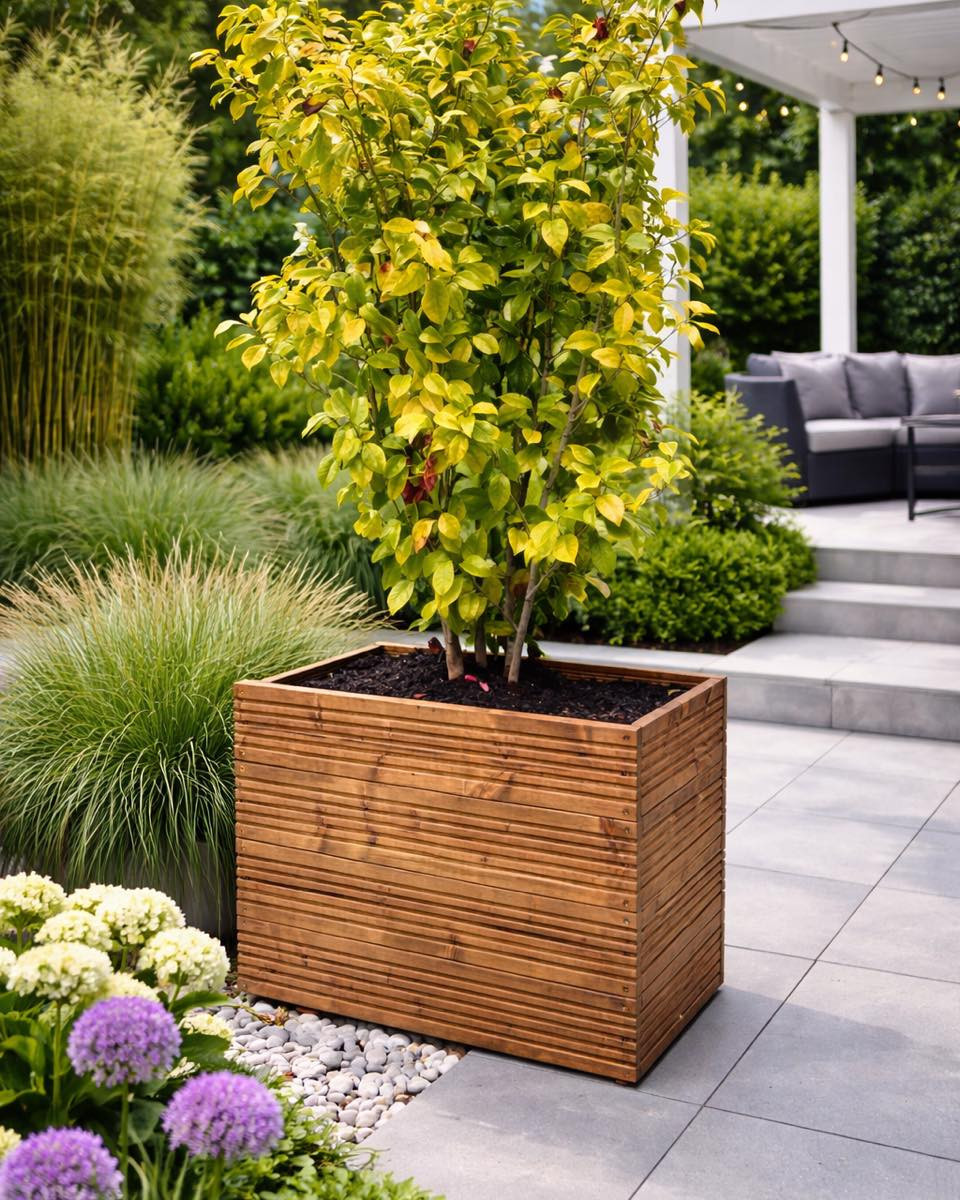 statement pots with small trees Statement Pots with Small Trees