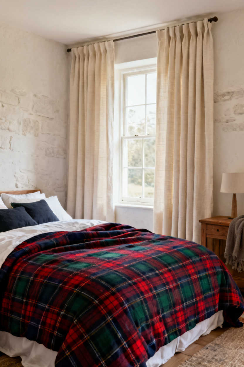 Use Neutral Curtains to Calm Bold Checks