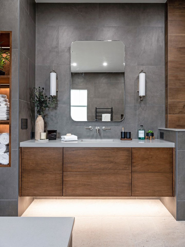 Warm Wood Finishes That Soften Modern Bathrooms
